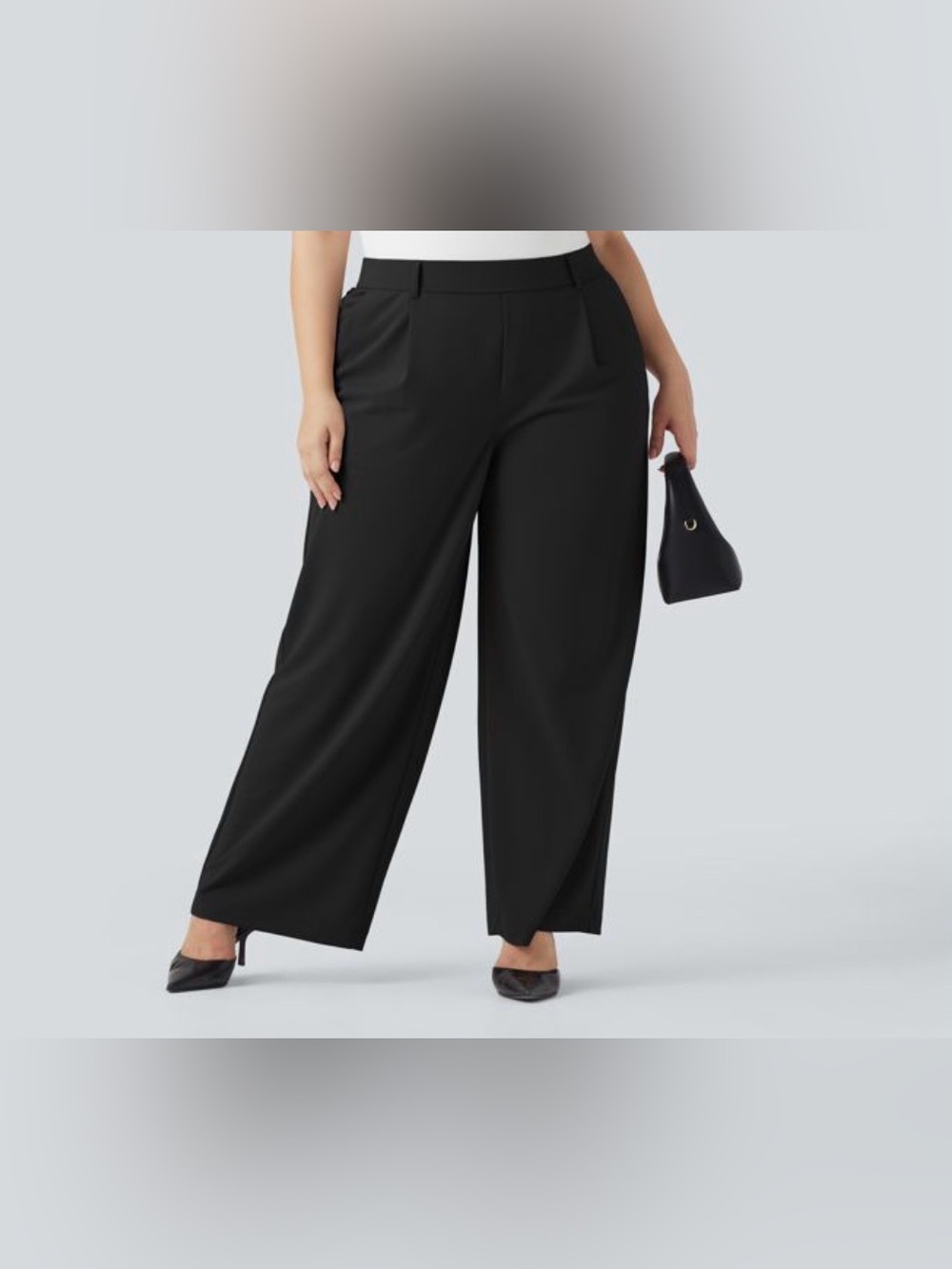 HALARA Wide-Leg Pull-On Pleated Black Dress Pants Black Size: L Tall High Rise
